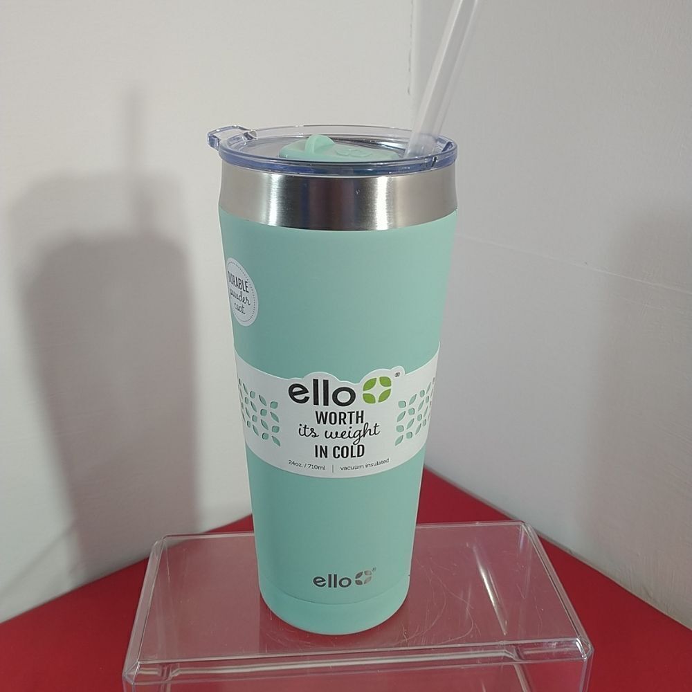 Ello Beacon Vacuum Insulated Stainless Steel Tumbler w/ Slider Lid & Straw Yucca